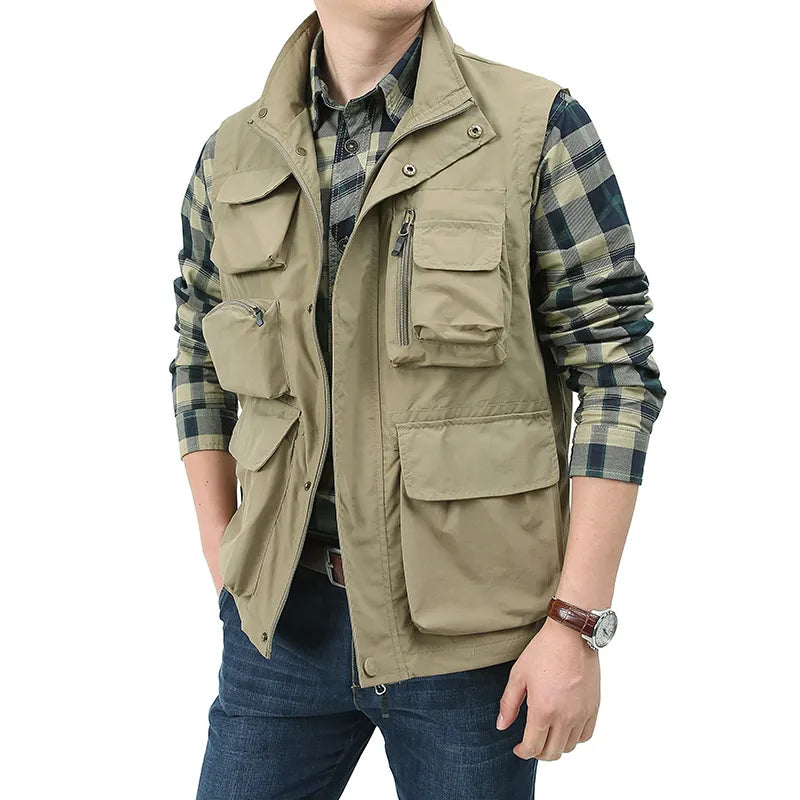 Summer Outdoor Photographer Waistcoat Men's Unloading Vest Tactical Webbed Gear Coat Tool Many Pocket Work Sleeveless Jacket Man