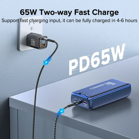 QOOVI Power Bank 30000mAh External Battery Capacity PD 65W Fast Charging Portable Charger Powerbank For Laptop iPhone Samsung