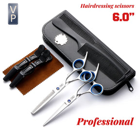 Professional Hairdressing Haircut Scissors 6 Inch 440C Barber Shop Hairdresser's Cutting Thinning Tools High Quality Salon Set