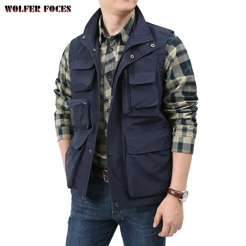 Summer Outdoor Photographer Waistcoat Men's Unloading Vest Tactical Webbed Gear Coat Tool Many Pocket Work Sleeveless Jacket Man