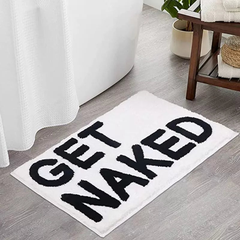 Inyahome Get Naked Bath Mat Bathroom Rugs for Bathtub Mat Cute Bath Rugs for Apartment Decor Tufted Gray and White Shower Mat