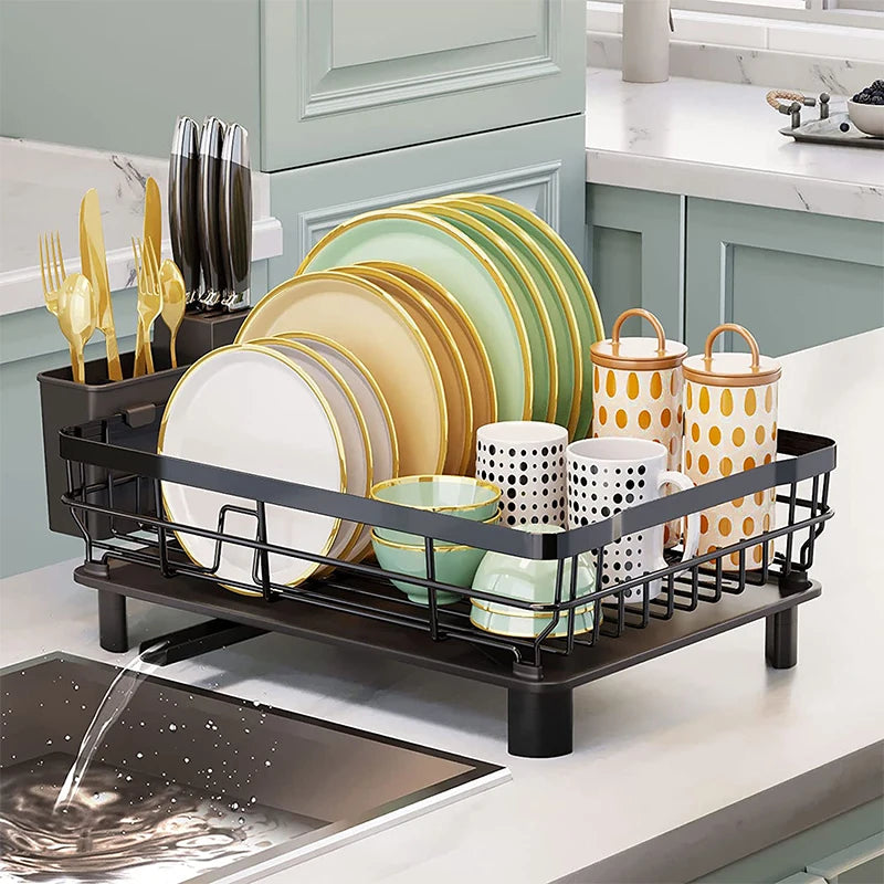 New Dish Drying Rack With Drainboard Dish Storage Racks With Removable Utensil Holder And Knife Slots Dish Drainer Kitchen Sink
