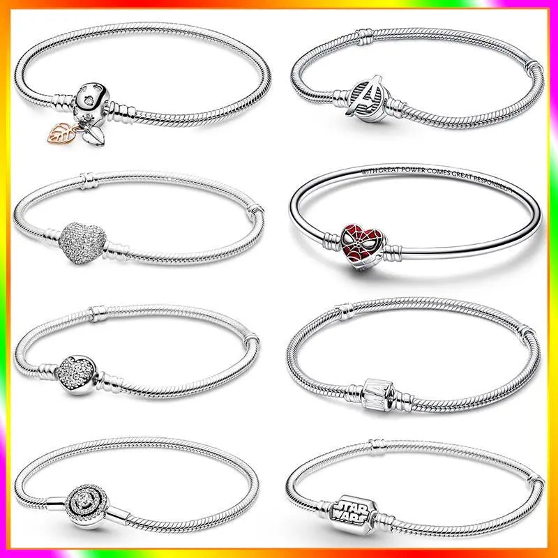 New in 925 Sterling Silver Snake Chain Charm Bracelet Fits Pan Original Pendant Charm Bead For Women Heart Bracelets Jewelry
